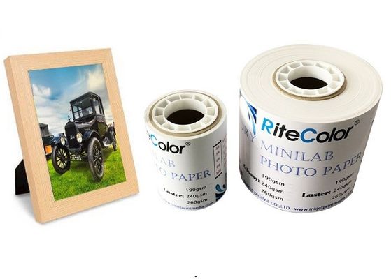 Inkjet 190gsm RC Kering Minilab Kertas Foto Kilau Tahan Air Gulungan Kering Instan